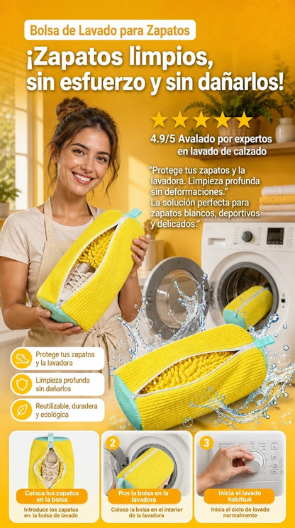 "Lava tus zapatos en lavadora sin dañarlos — protección total, listo en minutos"